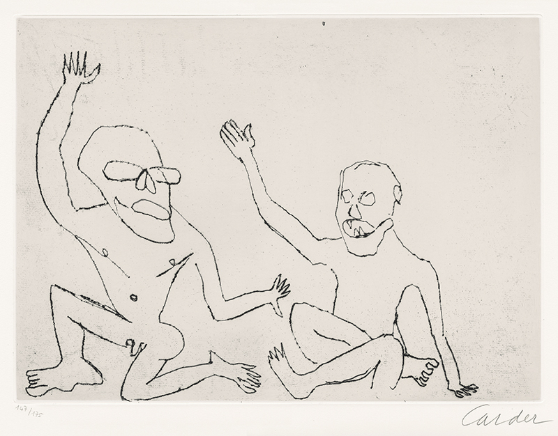 Untitled - Death and Santa (from the portfolio Santa Claus - A Morality, nine etchings to accompany e.e. cummings play) by Alexander Calder