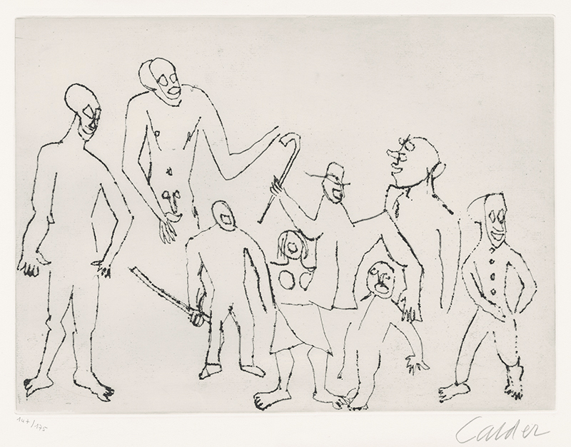 Untitled - Death, Santa, Family (from the portfolio Santa Claus - A Morality, nine etchings to accompany e.e. cummings play) by Alexander Calder