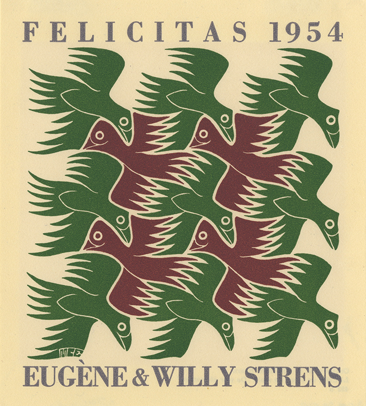 Air, Eugène and Willy Strens’ New Years Greeting card for 1954 by M.C. Escher