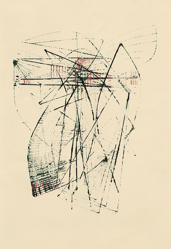 (Angular abstraction - handpainted greeting card) by Donald Leroy Weismann