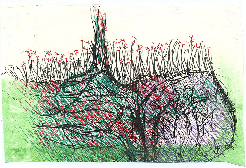 Untitled (landscape abstract with tree and flowers) by Lowell Gooch Jenkins