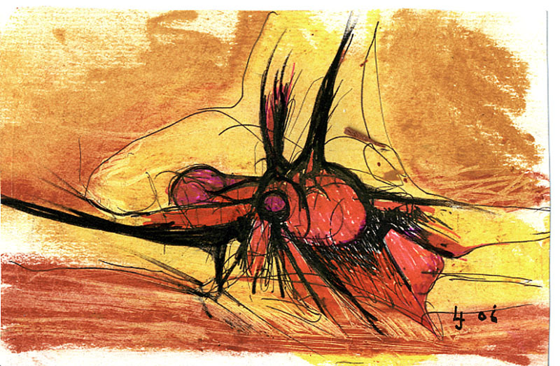 Untitled (yellow, orange and red abstract) by Lowell Gooch Jenkins