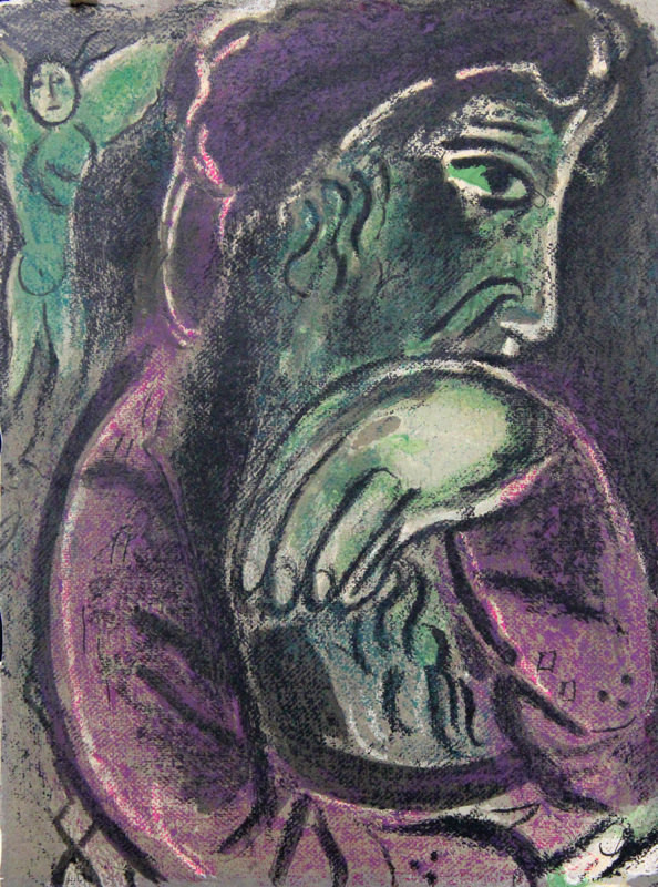 Job Désespéré  (Job in Despair) - from Drawings for the Bible published by Verve by Marc Chagall