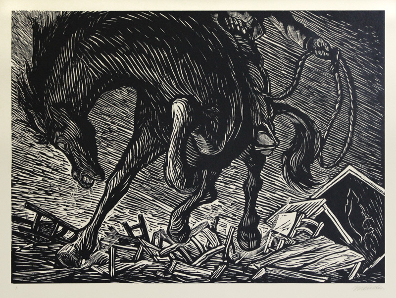 Rio Escondido   portfolio of ten linoleum engravings (pictured: Plate 1: El Bruto - The Brute) by Leopoldo Mendez