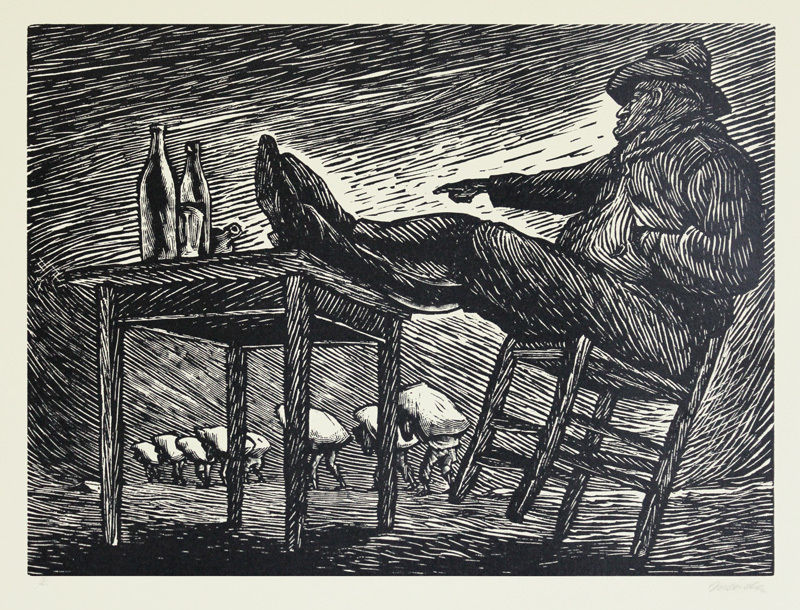 El Dueno de Todo (Master of Everything); plate 2 from Rio Escondido, a   portfolio of ten linoleum engravings by Leopoldo Mendez