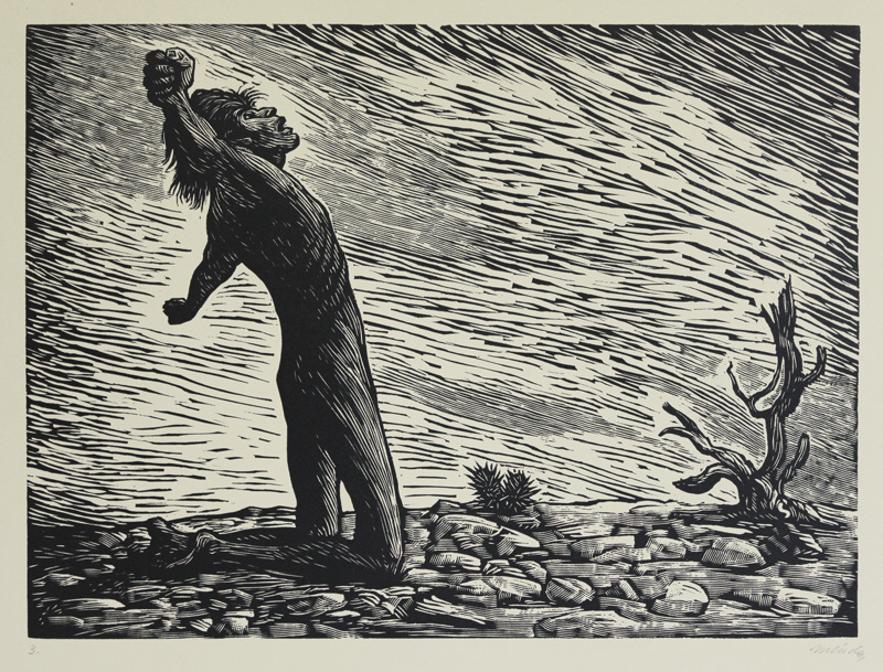 Tengo Sed (I Thirst); plate 3 from Rio Escondido, a   portfolio of ten linoleum engravings by Leopoldo Mendez