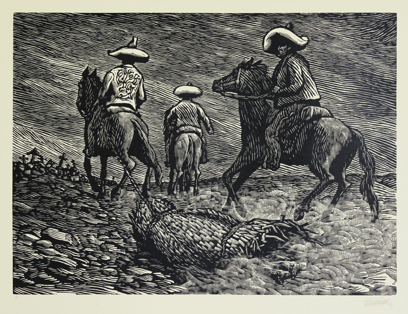 Bestias! (Beasts!); plate 6 from Rio Escondido, a   portfolio of ten linoleum engravings by Leopoldo Mendez