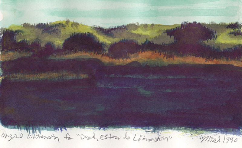 Original watercolor for Dusk, Estero de Limantour by Micah Schwaberow