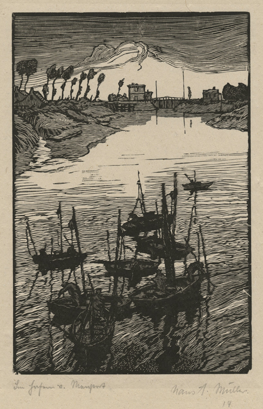 (Boats in a marsh) by Hans Alexander Mueller
