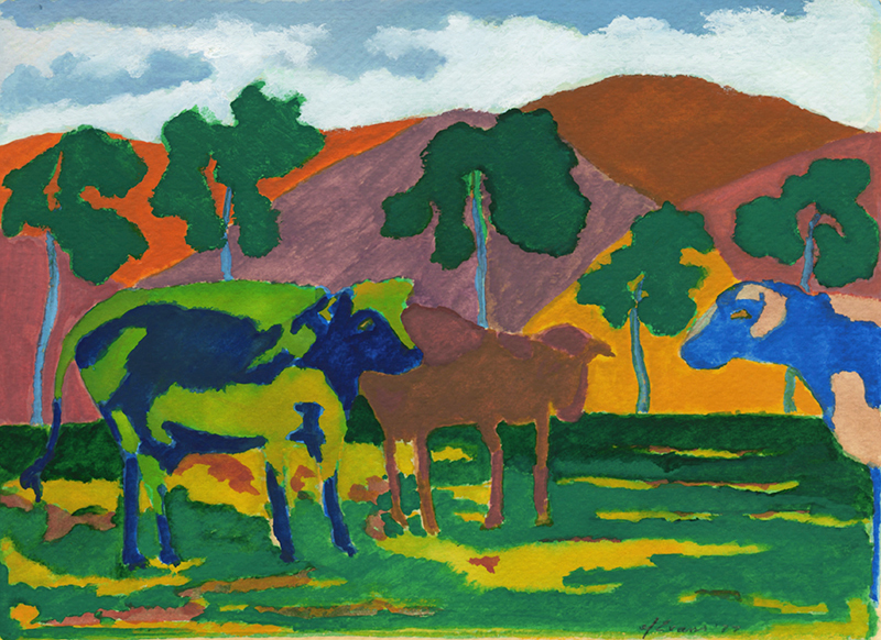 (Cows in a valley) by Elizabeth Fay Evans