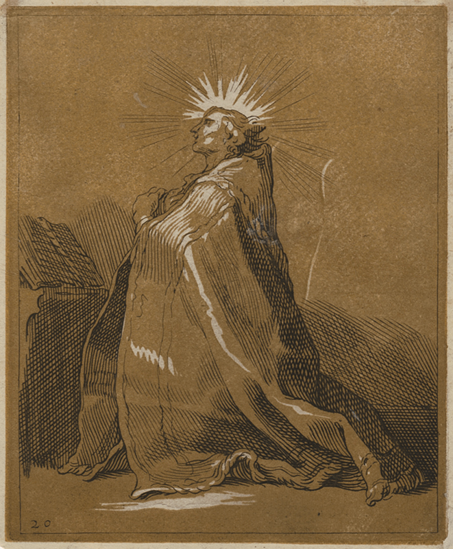 Kneeling Saint, Pl. 20 from Het Tekenboek (after Abraham Bloem aert) by Frederik Bloemaert