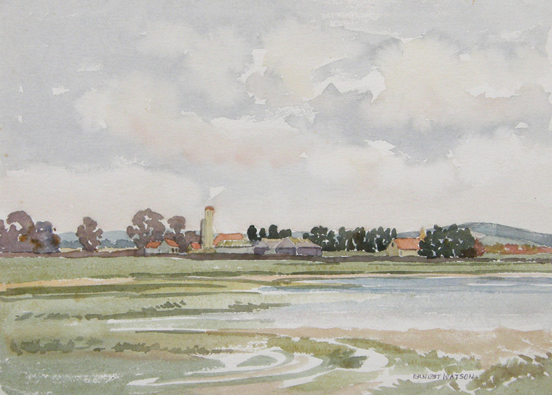 (English farm with silo) by Ernest William Watson