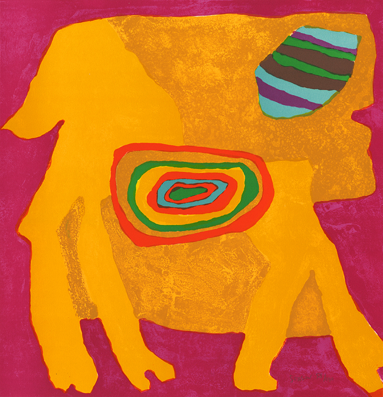 Bete (Abstract animal in orange against magenta) by Jacques Soisson