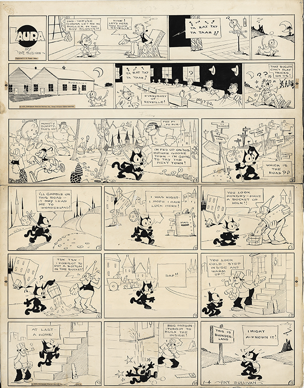(Original Felix the Cat comic paste-up with Laura topper) by Pat Sullivan
