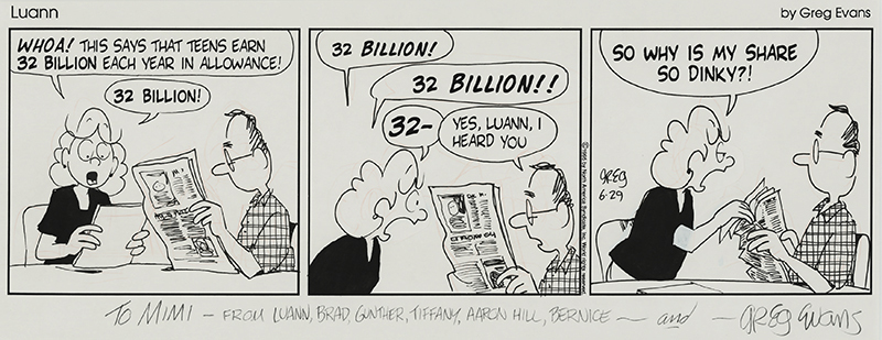 Luann (original comic paste-up) by Greg Evans