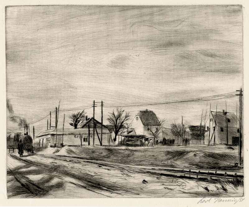 Untitled (town and train tracks) by Carl Hennig