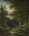 (Pastoral forest scene with creek) by Colestin Brugner