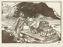 (Loading cargo onto the raft) rare working proof for Robinson Crusoe by Edward Gordon Craig