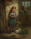 (Girl with rabbits) by Unidentified