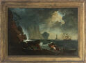 Stormachtige zee voor een Italiaanse haven (Stormy Seas off an Italian port) by School of Claude-Joseph Vernet