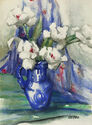 (Still life: white peonies in blue pitcher) by Cora Boone