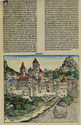 Page from the Nurenburg Chronicle: Paris (recto),Aquileya (verso),  with Latin text by Michael Wolgemut