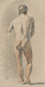 (Academic drawing of nude man with walking staff) by Unidentified