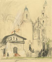 America: (San Francisco, Mission Dolores) - preparatory sketch by Max Pollak