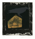 Untitled (abstraction with crow and barn) by Linda Masotti