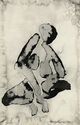 [female nude, squatting, frontal view with head turned up] by Roger Terence Barr