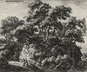 Heuvellandschap met twee kluizenaars (landscape with two hermits) by Anthonie Waterloo