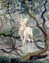 (White buck in the forest; image on verso with child beside lake) by Elline Eyermann Asisoff