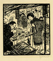 (Asian market, calligraphers booth) from a portfolio of woodcuts of China and Japan by Ferdinand Michl