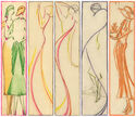 Untitled (Five Art Deco fashion plate designs) by Dorothy Barbara Thomas Haddaway